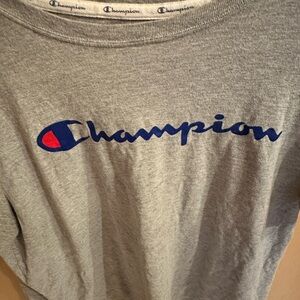 Champion Heather Gray Tee with Blue Logo